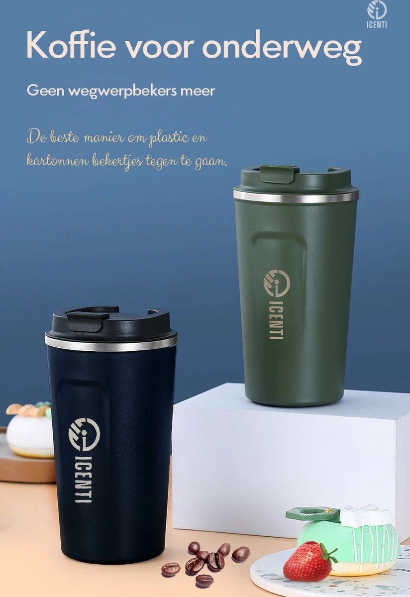 ICENTI - RVS Koffiebeker To Go - 380ml – Groen - Thermosbeker - Lekvrij - Dubbelwandig - Koffie Beker - Theebeker – Coffeemugg - Theemugg 4 ICENTI - RVS Koffiebeker To Go - 380ml – Groen - Thermosbeker - Lekvrij - Dubbelwandig - Koffie Beker - Theebeker – Coffeemugg - Theemugg - Afbeelding 4