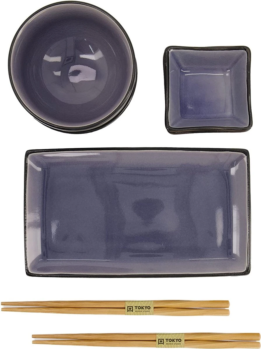 Tokyo Design Studio Glassy Blue Sushi Servies - 8 Delig - 2 Persoons 3 Tokyo Design Studio Glassy Blue Sushi Servies - 8 Delig - 2 Persoons - Afbeelding 3