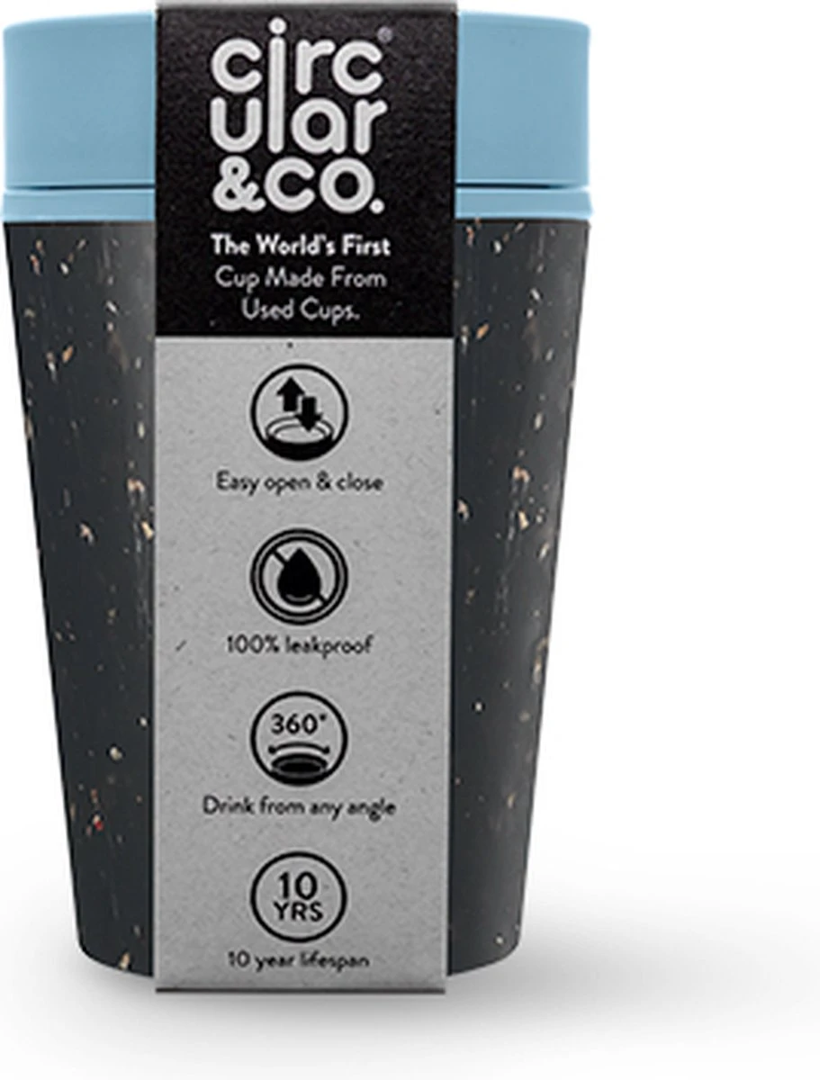 Circular&Co. Herbruikbare To Go Koffiebeker (rCUP) Zwart/blauw 8oz/227ml 1 Circular&Co. Herbruikbare To Go Koffiebeker (rCUP) Zwart/blauw 8oz/227ml