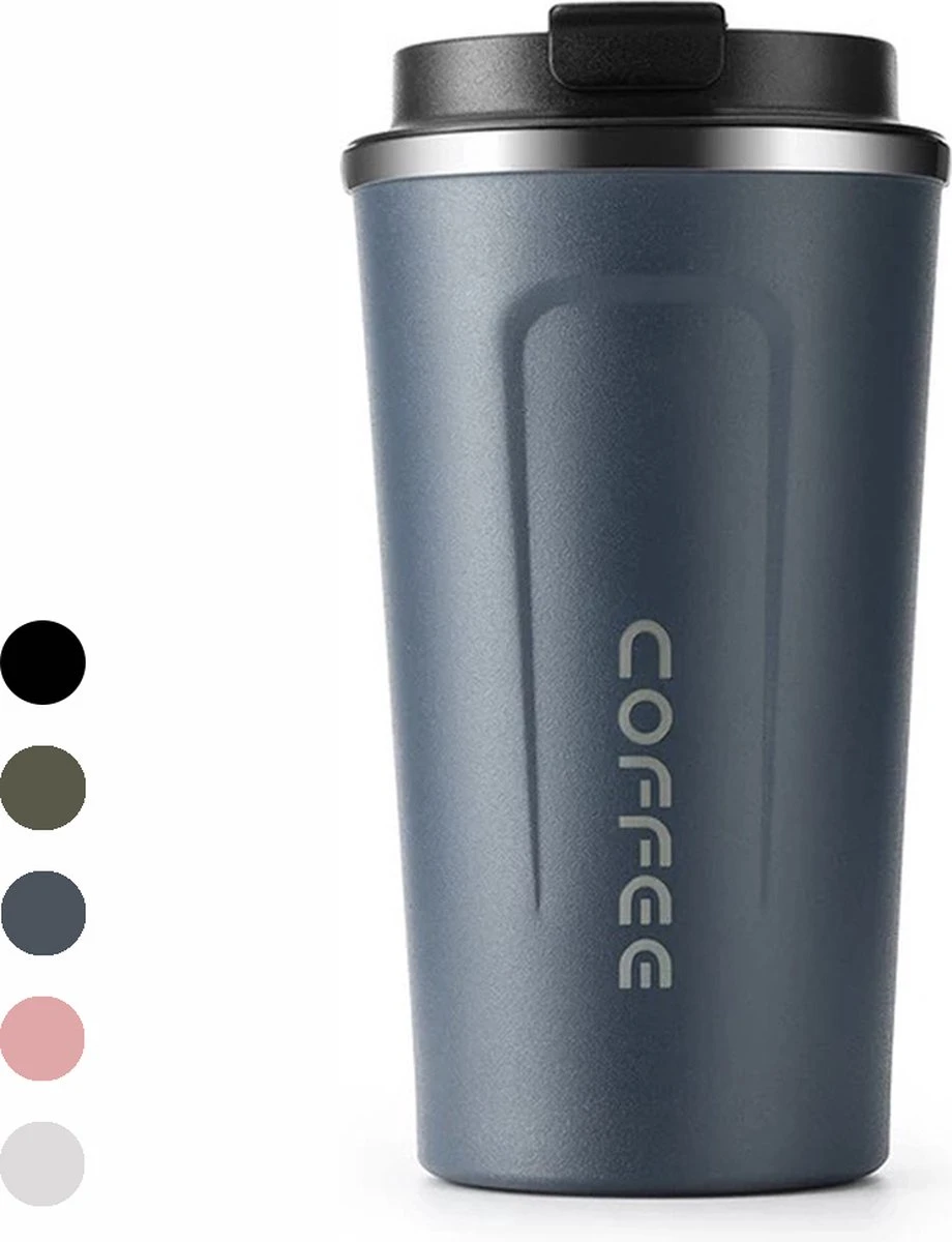 Premium RVS Koffiebeker To Go - Thermosbeker - Theebeker - 380ml - Blauw 1 Premium RVS Koffiebeker To Go - Thermosbeker - Theebeker - 380ml - Blauw